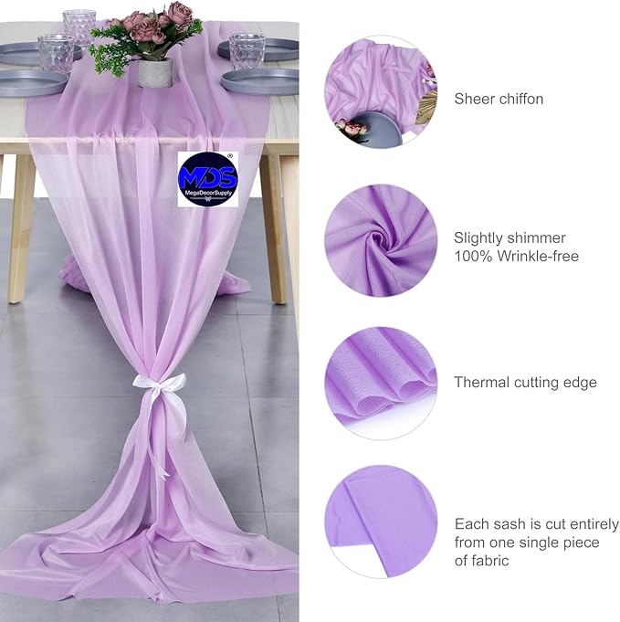 MDS Halloween Chiffon Table Runner - 25 Pack, 29 x 170 Inches, 14ft Each - Sheer Spooky Table Runners for Haunted House Parties, Trick-or-Treat Tables, Witchy Décor, Wedding & Events - Orchid