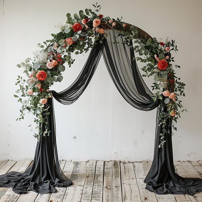 Wokceer Black Wedding Arch Draping Fabric Backdrop 4 Panels 28.7" X 20FT Sheer Drapes Fabric for Wedding Arbor Ceremony Party