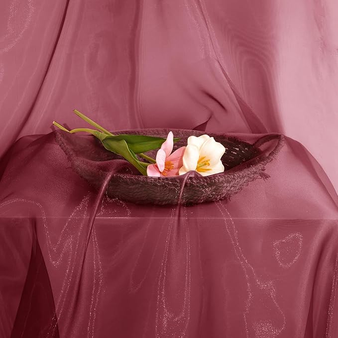 P Pothuiny Sheer Organza Fabric by The Yard, 3 Yards x 60 Inch Wide Bridal Burgundy Organza Tulle Fabric Roll Shiny Gauze Fashion Dress Sewing Craft for Wedding Party Decorations Backdrop