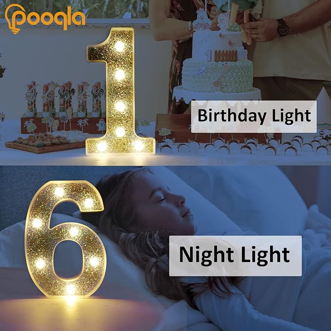 Pooqla Silver Decorative Signage, Lighted Number 5, Battery Powered LED Night Light for Christmas Wedding Home Bar Birthday Party Decoration, Plastic, Silver, 8.86 inches