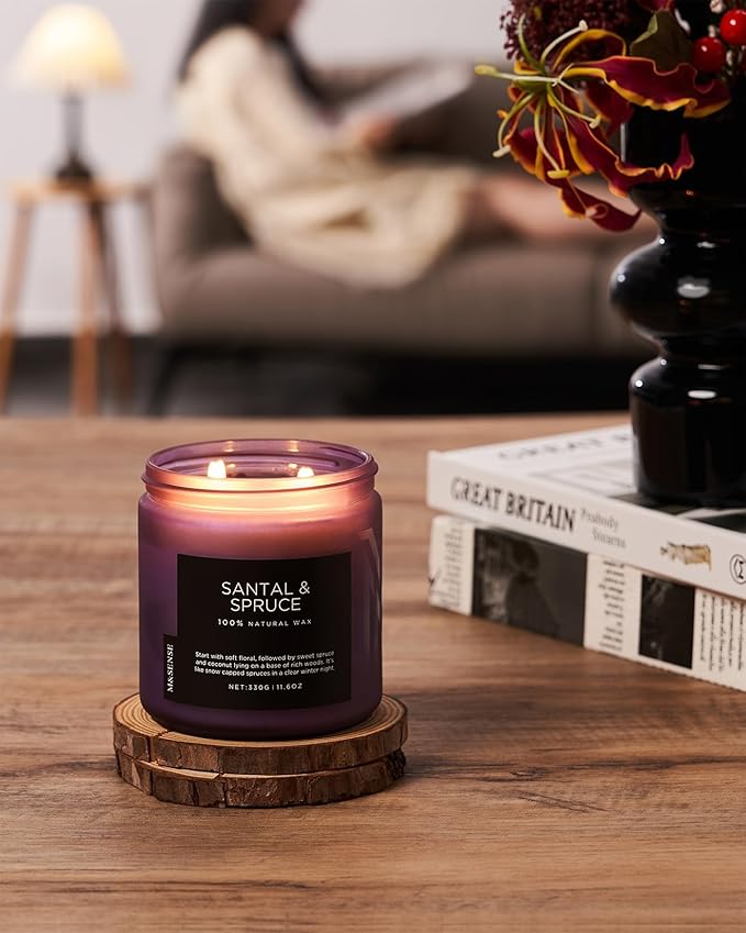 M&SENSE Sweet Spruce Scented Candle, 11.6oz Natural Soy Wax Up to 70 Hours, 2 Cotton Wick Candle for Winter Holiday Woody Scent Housewarming Gifts for Family Friends Teachers