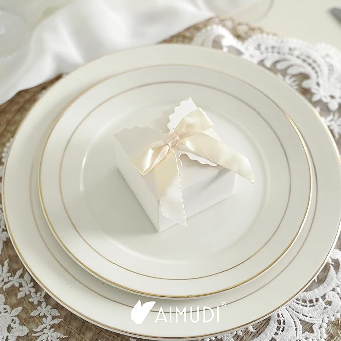 AIMUDI Ivory Bows 2.5" Pretied Satin Ribbon Bows Premade Twist Tie Bow for Treat Bags Cake Pop Bow for Wedding Favors Mini Bows for Gift Wrapping Baby Shower Decorations - 50 Counts