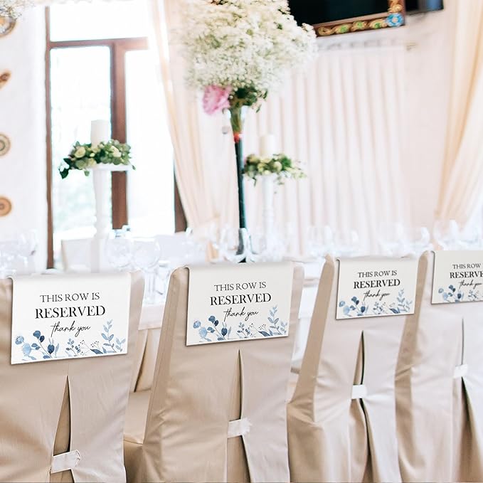 Reserved Seating Chair Signs, This Row Is Reserved Pew Cloths Seating Placeholder for Church Pews, Wedding Decorations for Reception Parties Celebrations Event Meetings (Dusty Blue, 4 PCS)