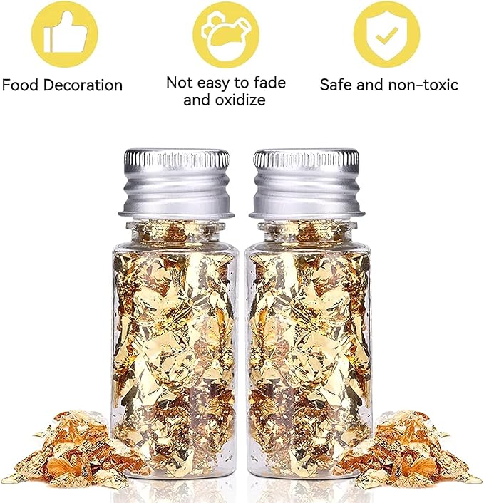 Edible Gold Leaf, Gold Leaf Cake Decoration Gold Flakes Food Gold Foil Decoration Baking Gold Foil Decor Chocolates Decor Gold Leaf Sheets for Cooking Dessert Decoration Crafts Makeup (10Pcs)