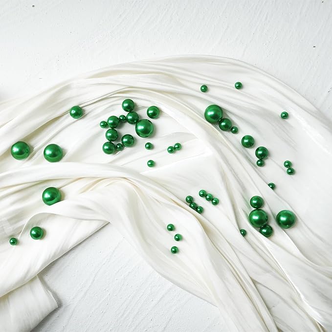 520Pcs Green Glossy Beads for Centerpiece Decor, Artifical Pearls Vase Filler, No Hole Round Pearl Beads for Wedding Birthday Christmas Party Home Decor(18mm 14mm 6mm)