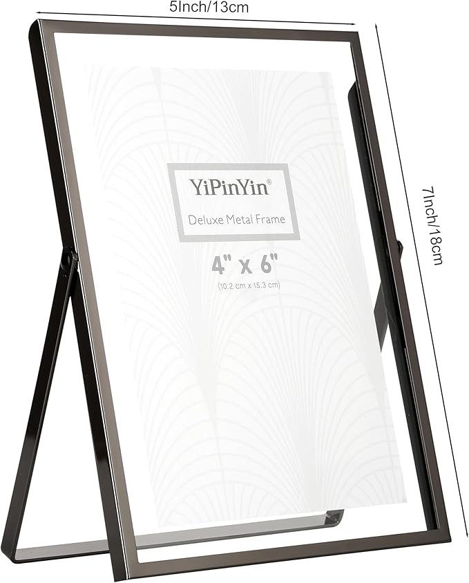 Charcoal Black 5x7'' Floating Frame Set of 2,For Photo Sizes 3.5x5'',4x 6'',Metal Frames for Tabletop,Shelf Display, for Gift Choice Wedding,Christmas,Birthady,Home or Office Decor.