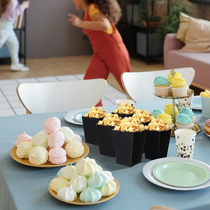200 Pcs Popcorn Boxes Mini Paper Popcorn Box Cardboard Popcorn Container for Party Disposable Snack Candy Popcorn Bags Popcorn Holder for Birthday Wedding Decoration, 2.2 x 4.2 x 3 Inches (Black)