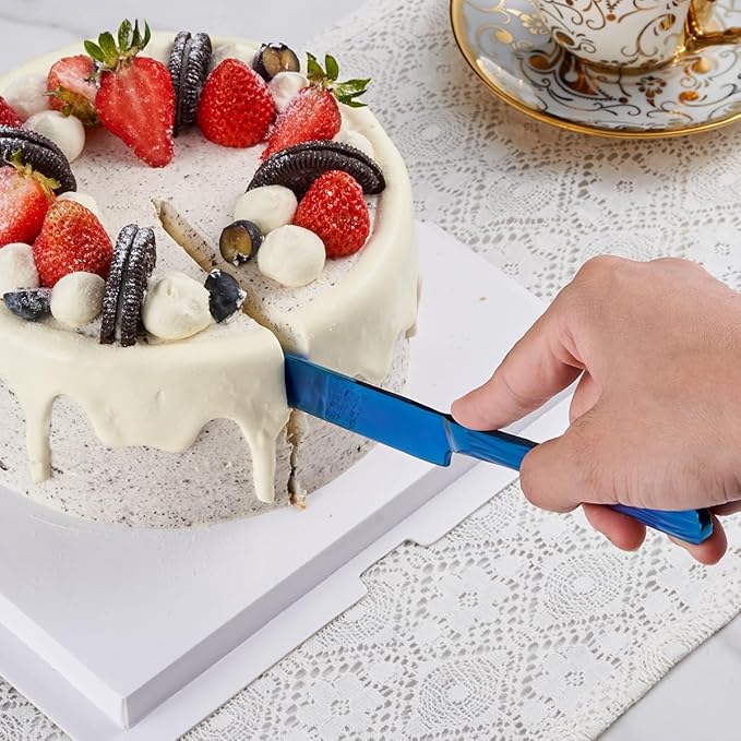 Blue Cake Cutter Set, Stainless Steel Cake Cutting Utensils Include Cake Knife and Cake Server Suitable for Weddings, Birthdays, and Anniversaries
