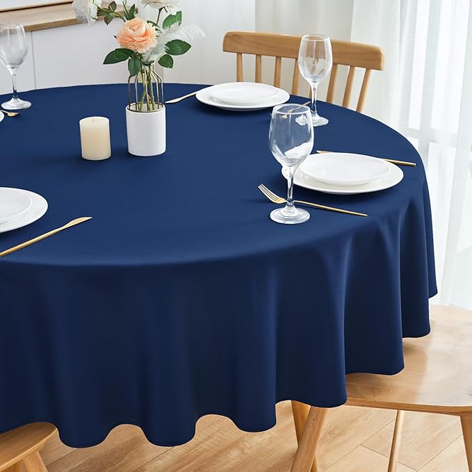 2 Pack Round Table Cloth 48 Inch Navy Tablecloth Washable Polyester Solid Dining Table Cover for Birthday Party Dinner Holiday Outdoor Indoor