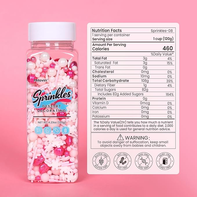 Pink Sprinkles for Cake Decorating, Pink Pearl Sprinkles, Metallic Sprinkle Mix for Cupcakes, Macaron, Ice Cream, and Cookies(120g/4.23oz)