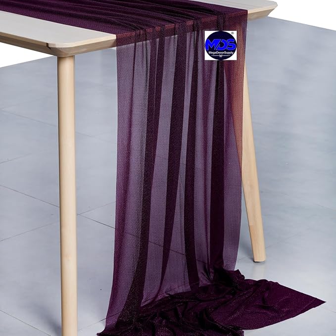 MDS Halloween Chiffon Table Runner - 5 Pack, 29 x 170 Inches, 14ft Each - Sheer Spooky Table Runners for Haunted House Parties, Trick-or-Treat Tables, Witchy Décor, Wedding & Events - Eggplant
