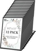 EHWINE 12 Pack Acrylic Sign Holder 8.5 x 11, Black Picture Frame Stand up Table Top Sign Holders, Slanted Back Paper Holder Clear Display Stand Menu Flyer Holder for Wedding Party