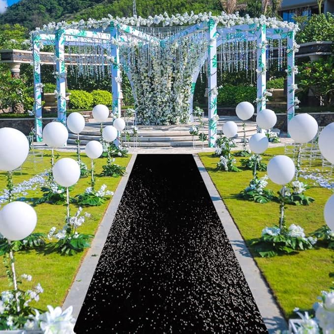 ShinyBeauty 4FT x 15FT Black Aisle Runner Tape | Shimmer Fabric Wedding Floor Runners with Glitter Carpet for Elegant Events
