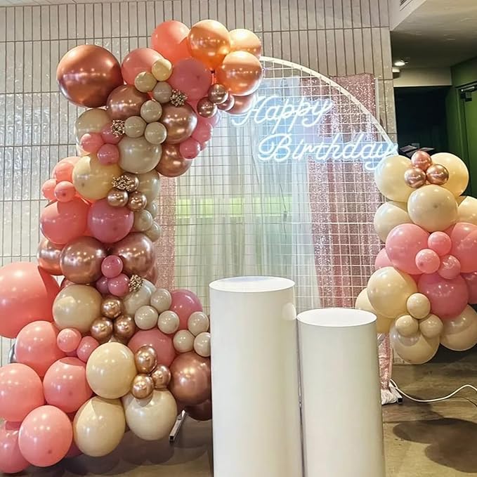 Retro Blush Pink Party Balloons, 52 PCS 12 Inch Metallic Chrome Rose Gold Dusty Pink Maca Orange Beige Latex Balloons with Rose Gold Confetti Balloons for Birthday Wedding Baby Shower Party Decoration