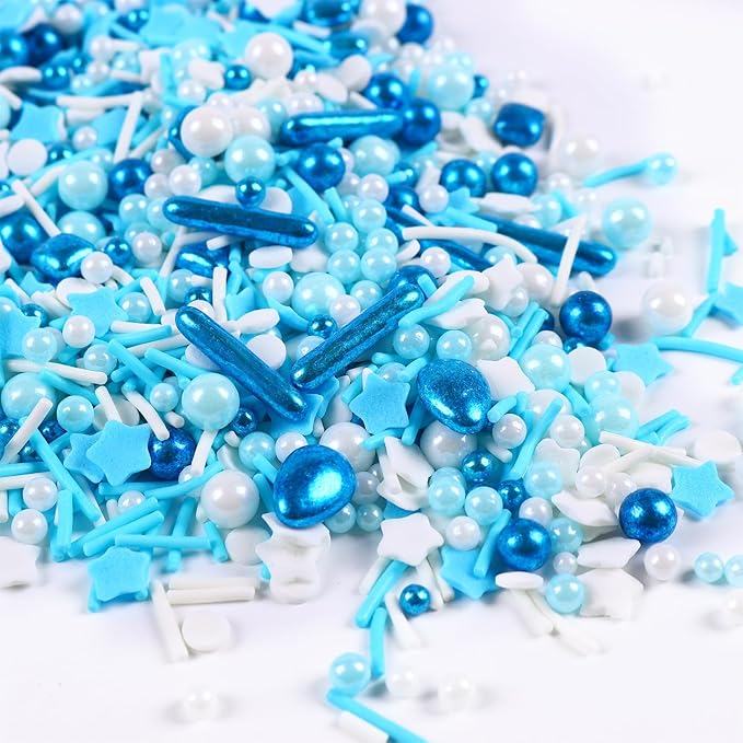 Blue Sprinkles for Cake Decorating, Galaxy Blue Sprinkles Mix, Metallic Sprinkle Mix for Cupcakes, Macaron, Ice Cream, and Cookies(120g/4.23oz)
