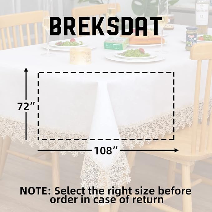 Beige lace Premium Rectangle Farmhouse Tablecloth Waterproof OilProof SpillProof AntiShrink Soft Wrinkle Resistant Decorative Fabric Table Cover Kitchen Dinning Party Wedding Banquet