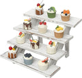 SwallowLiving Wooden Rustic Cupcake Stand for 24 Cupcakes, Stepped Wood Display Stand for Weddings, Tiered Party Table Display Riser for Food , Dessert, Cookie, Decor, Craft Show, White