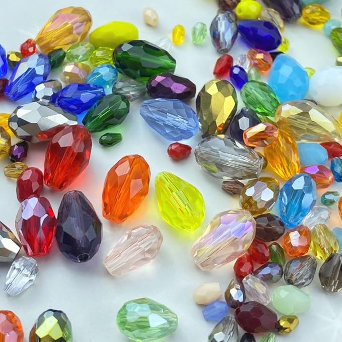 200pcs 3x5mm Teardrop Crystal Glass Beads Vertical Hole Faceted Loose Spacer Beads for DIY Craft Jewelry Making Necklace Bracelet Earring Wind Chimes(White Series)
