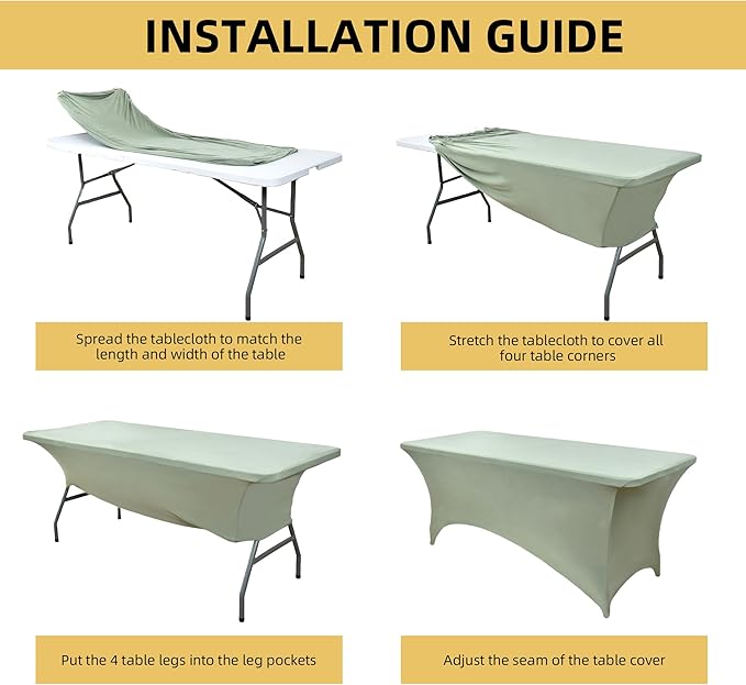 124 2-Pack 8ft Spandex Table Covers for Rectangle Folding Tables - Washable Elastic Tablecloth - Ultimate Fitted Table Protector for Parties, Banquet, and Wedding
