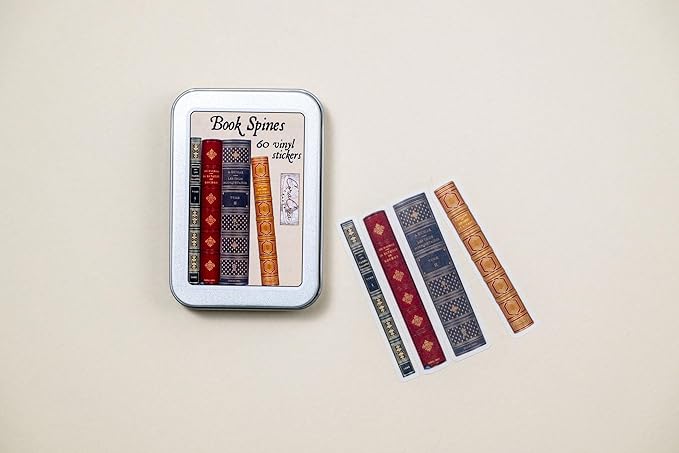 Book Spines Sticker Tin Box 60 Stickers