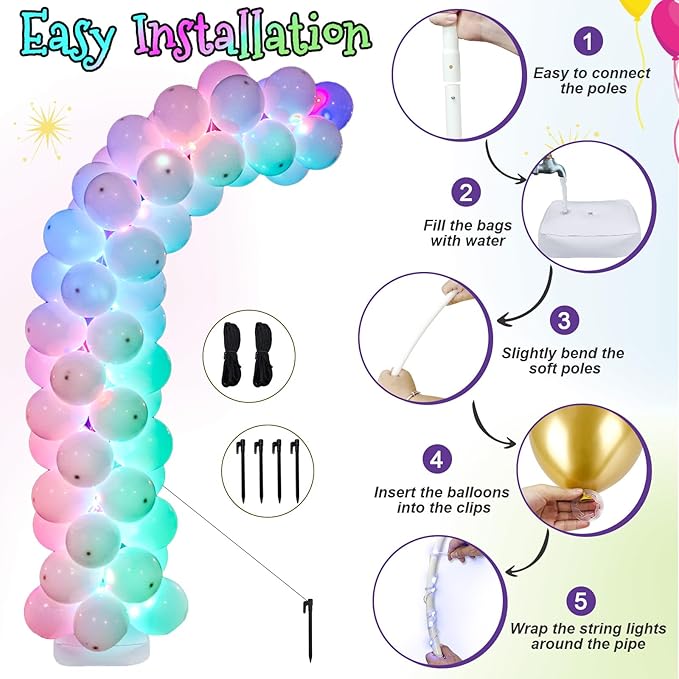 OurWarm 8.2FT & 6FT Lighted Balloon Arch Kit, Free Bending Top Balloon Arch Stand with Base, Half Arch Balloon Stand for Floor Balloon Column Kit for Wedding Birthday Baby Shower Party Decorations