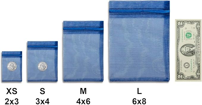 TheDisplayGuys 100-Pack 6x8 Navy Blue Sheer Organza Gift Bags with Drawstring, Jewelry Candy Treat Wedding Party Favors Mesh Pouch
