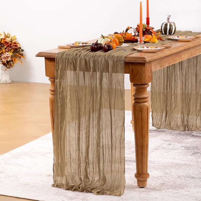 Nude Cheesecloth Table Runner 4 Pack Fall Table Runners Boho Gauze 120 Inches Coffee Cheese Cloth Fall Table Decorations for Thanksgiving Wedding Bridal Baby Shower Tea Party Decor