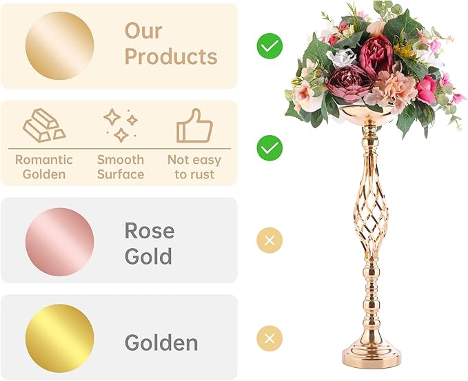 Gold Metal Wedding Centerpieces - Twist Candleholder Stands & Flower Vases for Reception Tables