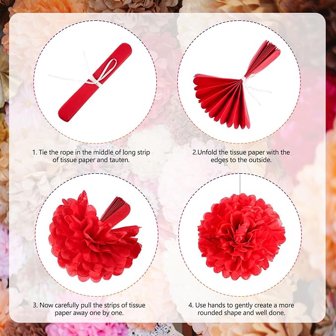 Tissue Paper Pom Poms, Black Gold Red Tissue Paper Flowers, Hanging Flower Balls for Weddings Fiesta Parties Birthday Baby Showers Classroom Bridal Shower Decoration (18Piece Set-6/10/12/14Inch)