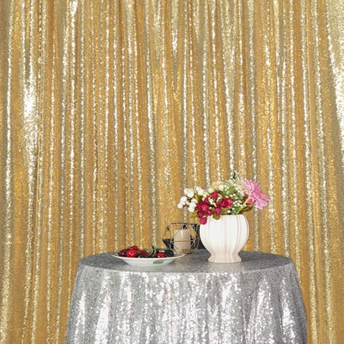 SquarePie Sequin Backdrop 8FT x 8FT Gold Curtain Background for Wedding Party Decoration