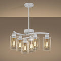 6-Light Antique White Chandelier with Clear Glass Shade, French Country Chandeliers for Dining Room, Adjustable Height Hanging Farmhouse Pendant Lighting for Kitchen Island Entryway Office