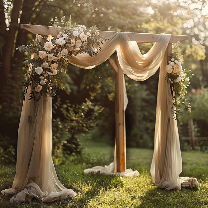 Wokceer Wedding Arch Draping Nude 2 Panels 28.7" x 20FT Sheer Fabric Drapes Backdrop for Ceremony, Birthday Party, Bridal Shower Decoration