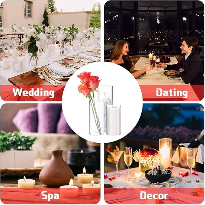 Thin Glass Cylinder Vases 2.5''/3.3'' Diameter 2mm Wall Thickness Clear Flowers Vase Hurricane Floating Candles Holders for Table Centerpieces Wedding Decor(2.5'' X 5'',6'',8'',72 Pcs)