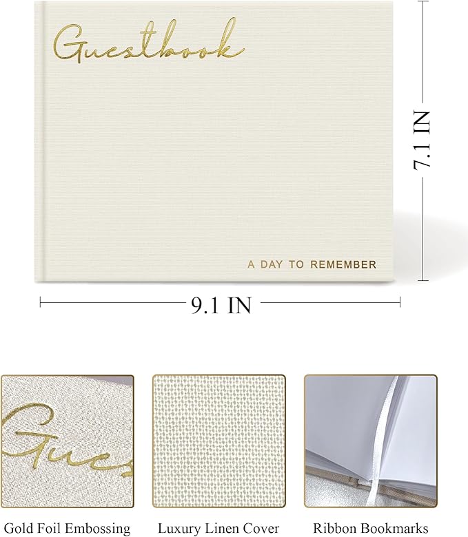 Elegant Linen Wedding Guset Book - Polaroid Guest Book for Wedding Reception,Baby Shower,Bridal Shower and Special Events - 100 Blank Pages for Sign in and Photos (B-Cream)