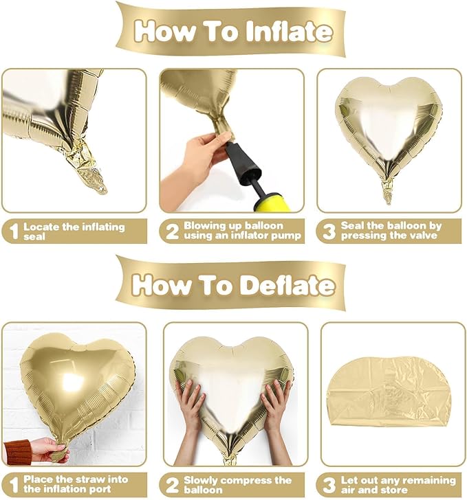 Champagne Gold Cream Heart Balloons,12Pcs 18 Inch Beige Foil Love Heart Shaped Balloons for Birthday Party Wedding Engagement Anniversary Graduation Baby Shower Valentines Day Decorations