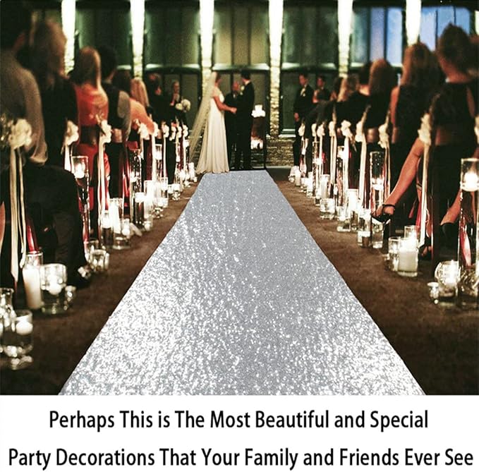 ShinyBeauty Silver Sequin Aisle Runner - 3FTx15FT for Wedding Ceremonies, Outdoor Events & Special Occasions
