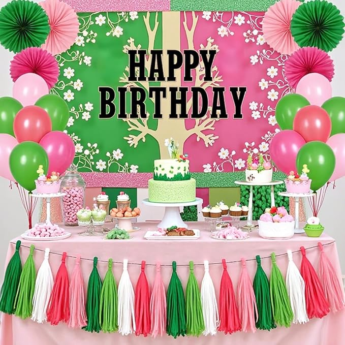 GAKA Pink and Green Paper Tassel Party Tassel Garland Banner for Theme Party Birthday Wedding Decorations,20 PCS