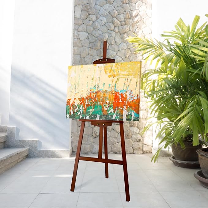 Adjustable Wooden Painting Easel, Pine Art Easel Stand Hold up to 43'', Painting Canvas for Wedding Sign and Poster, Drawing for Adults, Begginners and Students, Walnut