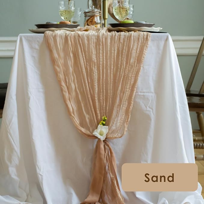 Gauze Table Runner Bulk Cheesecloth 141 in Long Natural Table Runner for Wedding Bohemian Boho Wedding Decorations Beige Cheese Cloth Runner Gauze Fabric Sand