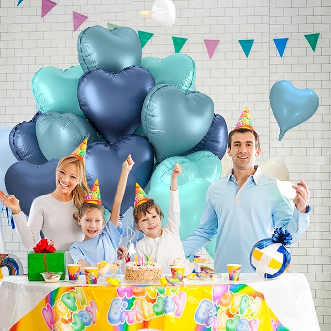 12 Pcs Heart Balloons, 18 inch Dusty Blue Heart Shaped Balloons, Big Foil Helium Balloon, Love Foil Balloon for Wedding Baby Shower Anniversary Valentine Party Decorations