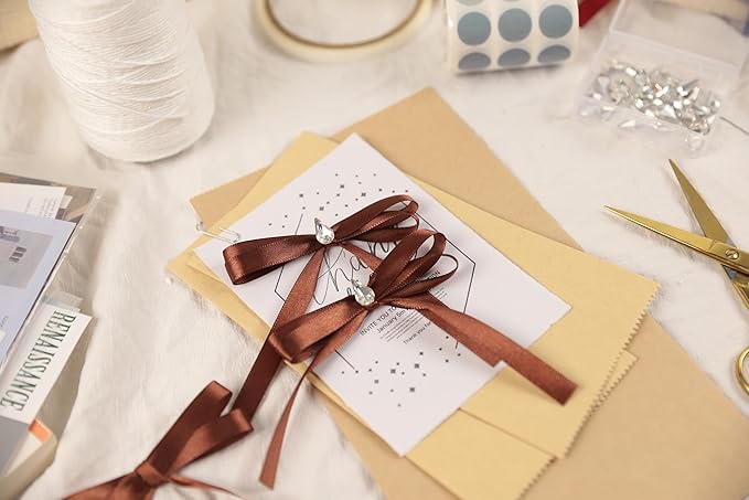 Coffee Brown Satin Ribbon 3/8 inch X Continuous 100 Yards, Single Face Polyester Ribbon Perfect for Gift Wrapping, Flower Bouquet, Wedding Decor, Crafts, Bow Making, Sewing and More