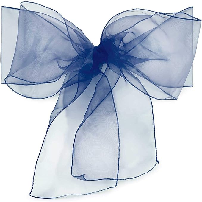 Organza Chair Bow Sash Décor Bows Sashes for Wedding Reception Events Banquets Decoration - (Pack of 25, Navy Blue)