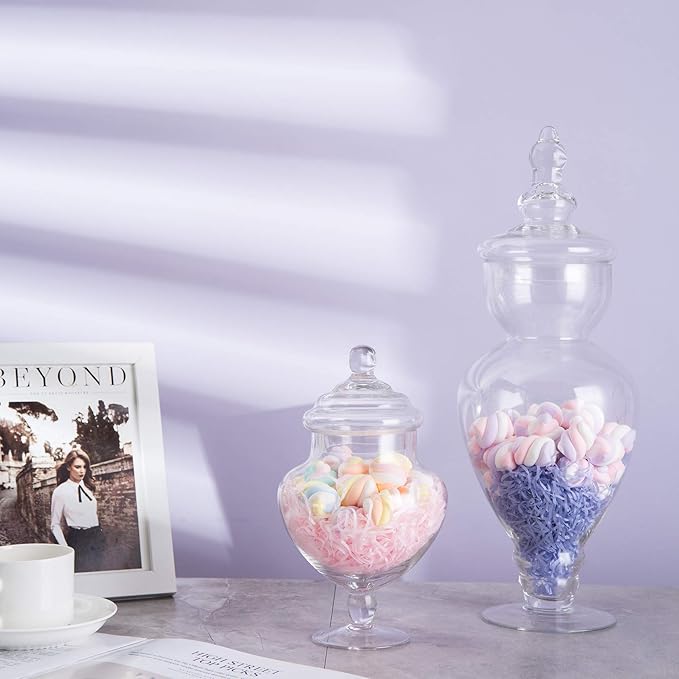 Diamond Star Large Clear Glass Apothecary Jars, Gourd Shape Candy Buffet Display, Elegant Storage Jar, Decorative Wedding Candy Organizer Canisters (Height: 15" Body: 6.7")