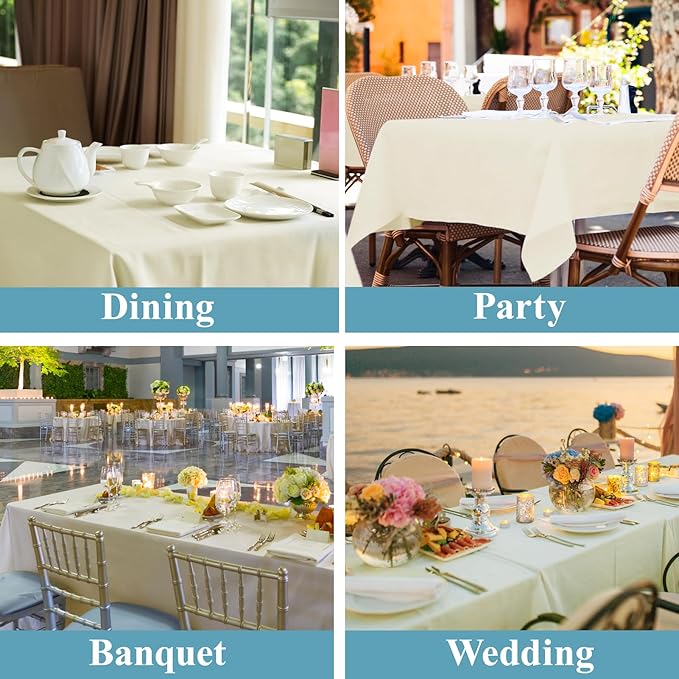 VidaFete Tablecloth 2 Pack 90 * 132inch Rectangle Table Cloth Polyester, Stain Wrinkle Resistant Polyester Dining Table Cover for Kitchen Dinning Party Wedding Rectangular Buffet Decoration(Ivory)