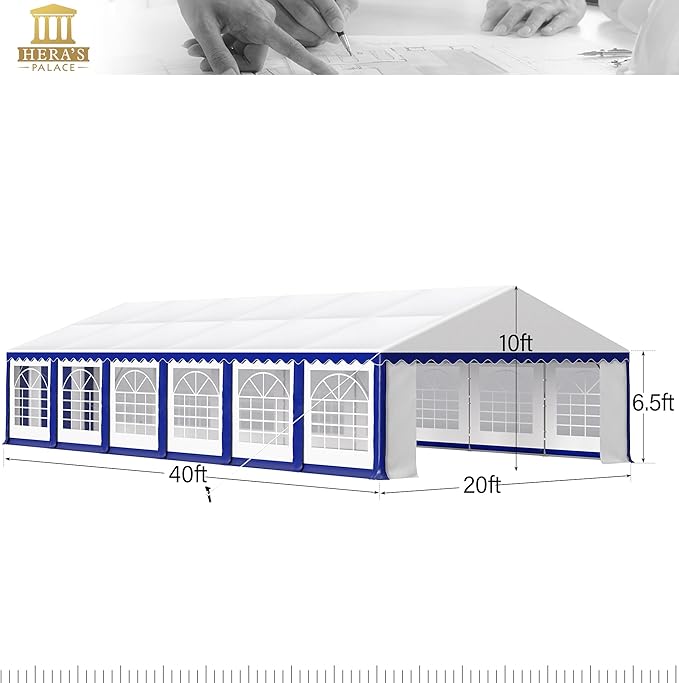 HERA'S PALACE 20'x 40' Outdoor Tents for Parties Large Canopy Tent with 14 Removable Sidewalls Heavy Duty Party Tent for Graduation Wedding and Birthday (Blue)
