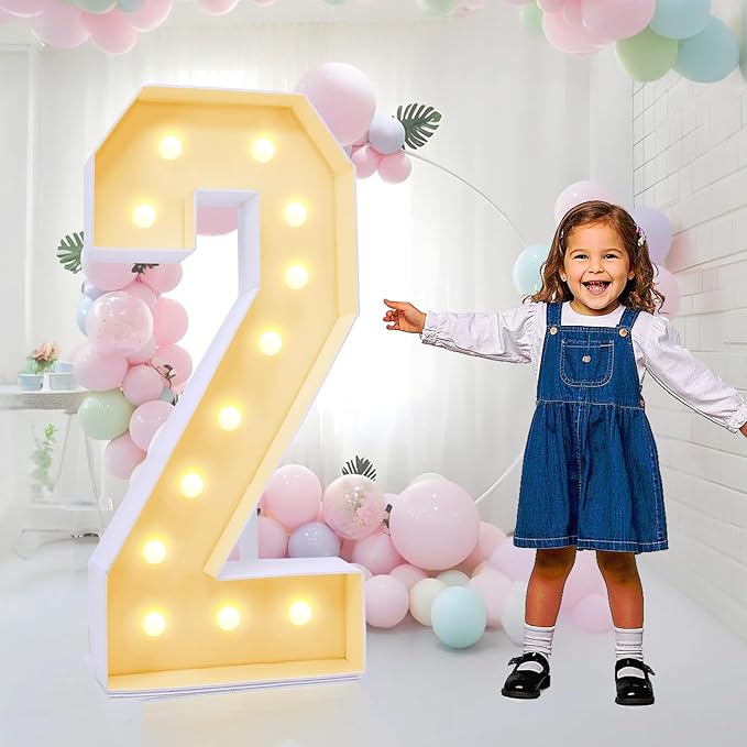 4FT Plastic Marquee Numbers 2 - Light up Numbers Are Made from Corrugated Plastic Board - Quick Assembly Without Tools, Disassembled Components Can Be Used for Photo Wall Decoration, Yard Sale Signs