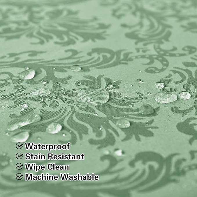Flower Jacquard Rectangle Tablecloth 60 x 102 Inch Waterproof Oil Proof Wrinkle Free Damask Table Cloth, Fabric Table Cover for Dining, Party, Banquet, Indoor, Outdoor, Sage Green