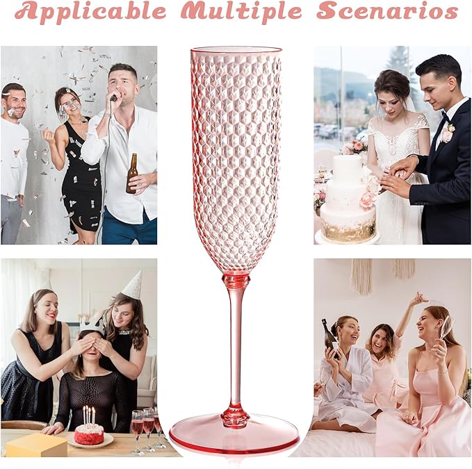 100 Pack Pink Detachable 2 piece Champagne Flutes 5.5 Oz Unbreakable Plastic Mimosa Disposable Champagne Glasses Drinking Cups Stemmed Reusable Wine Toasting Glasses for Wedding (100, Clear Pink)