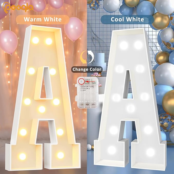 Pooqla 4 FT Marquee Light Up Letters, Cool White and Warm White Marquee Letter 4 Feet Tall, Giant LED Sign Big Mosaic Letter K for Balloons Birthday Party Anniversary Wedding Decorations
