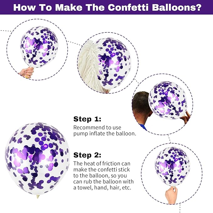 Purple and Black Balloons, 12 Inch Metallic Purple Black Party Balloons Confetti Latex Helium Balloon for Halloween Graduation Birthday Wedding Party Decorations